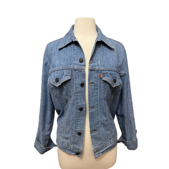 Vtg Levi's Womens Orange Tab Blue Denim Jean Jacket Light Weight Trucker Large - Picture 2 of 7